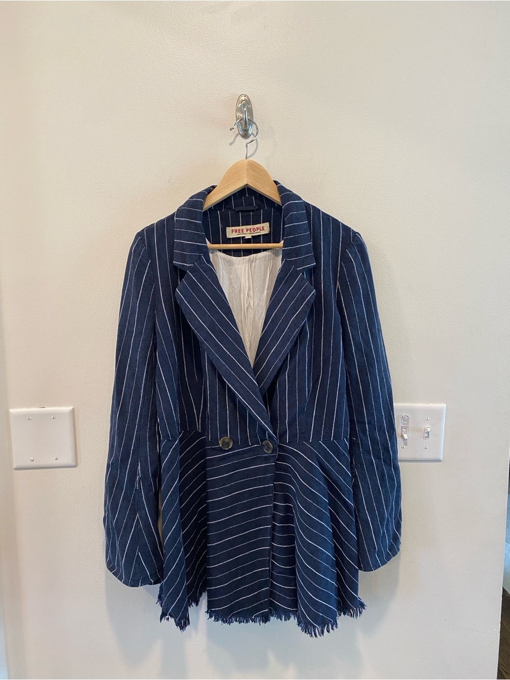 Free People Stella Blazer size medium linen old money boho academia pinstripes